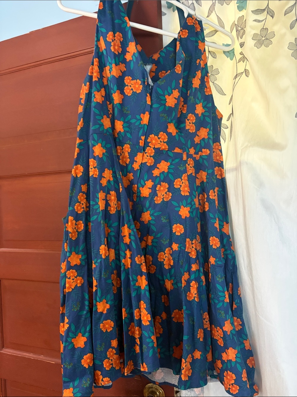 Modcloth Navy Blue Midi Dress with Orange Floral Print - Picture 4 of 11